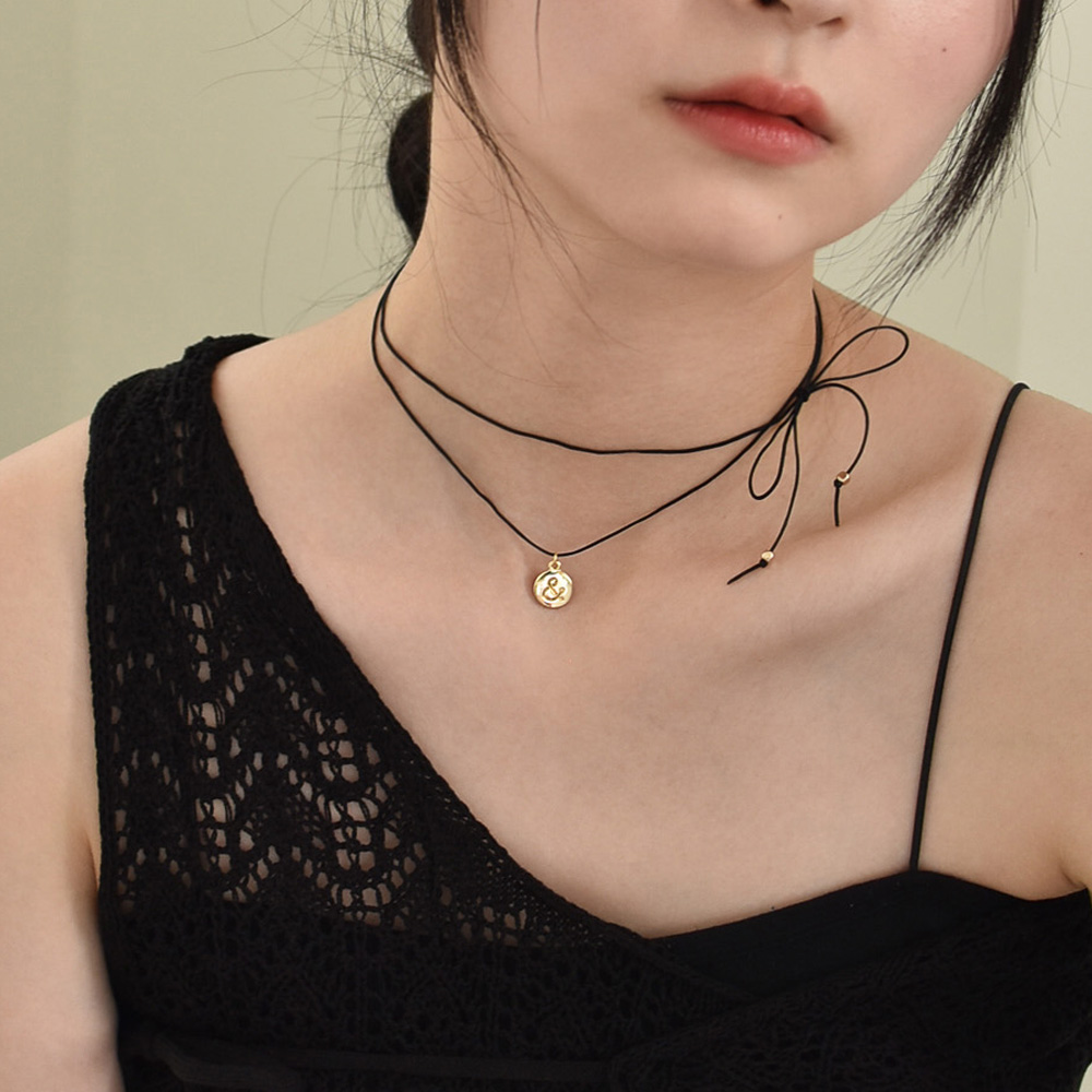 pendant black string necklace (2colors)